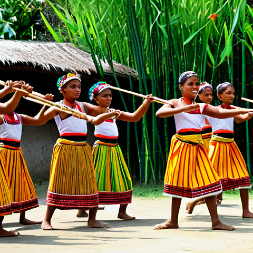 동티모르 음악 산업 - **Prompt:** A vibrant *tebedai* dance performance in a Timorese village. Dancers in colorful, tradit...