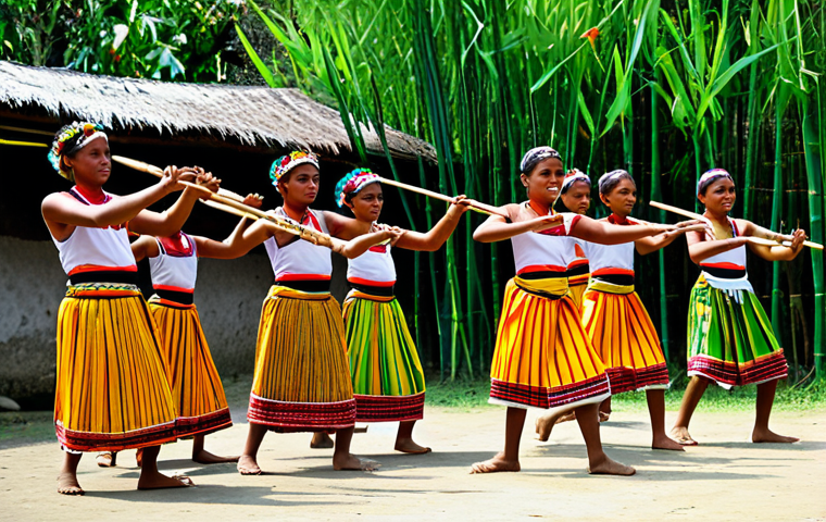 동티모르 음악 산업 - **Prompt:** A vibrant *tebedai* dance performance in a Timorese village. Dancers in colorful, tradit...