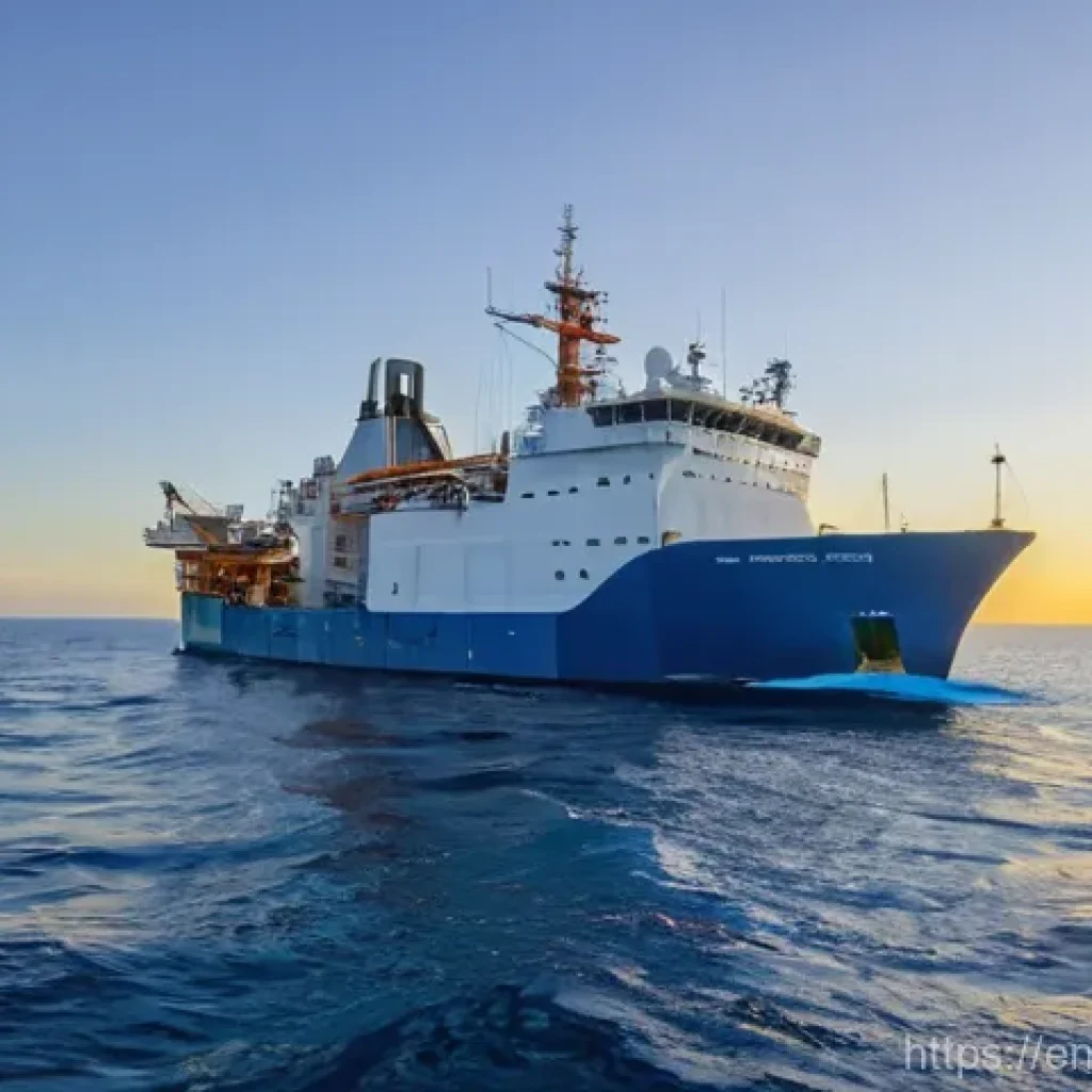 동티모르와 호주 관계 - **Prompt:** "A panoramic view of a modern, well-maintained maritime research vessel sailing graceful...