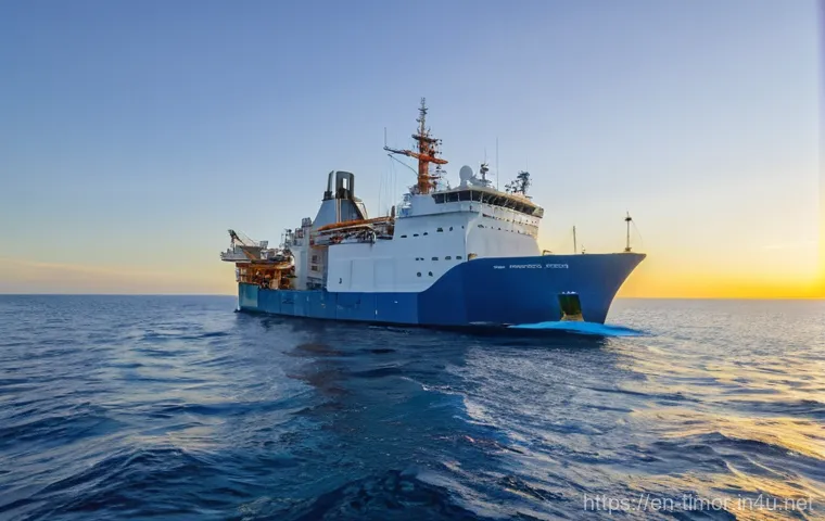 동티모르와 호주 관계 - **Prompt:** "A panoramic view of a modern, well-maintained maritime research vessel sailing graceful...