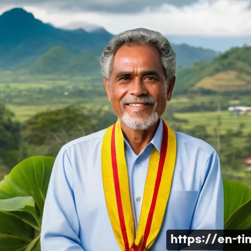 동티모르의 첫 대통령 - A dignified portrait of East Timor&rsquo;s first president standing confidently amidst a backdrop of lush ...