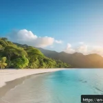 Home 19 동티모르 주요 관광지 - A serene, secluded white sand beach in Timor-Leste at golden hour, bordered by lush tropical greener...
