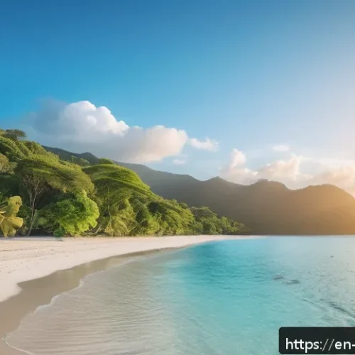 Home 31 동티모르 주요 관광지 - A serene, secluded white sand beach in Timor-Leste at golden hour, bordered by lush tropical greener...