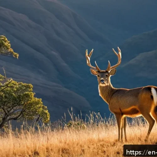 Home 17 동티모르 야생 동물 - A detailed, vibrant scene of a Timor deer standing alert on a rugged, forested hillside during late ...